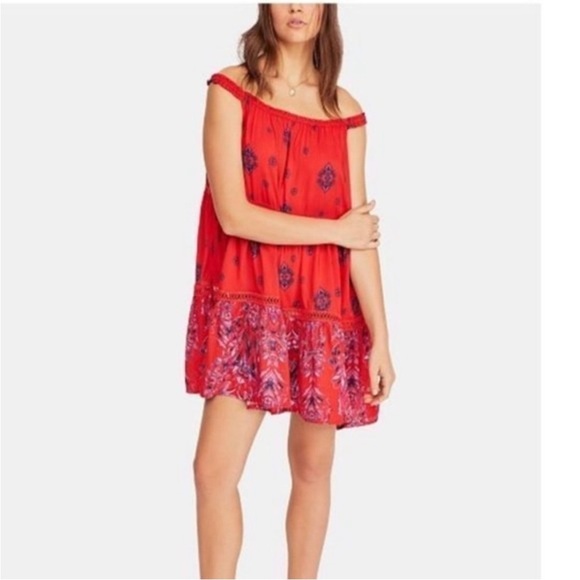 BOGO! Free People Intimately Free Talk To Me Tiered Slip Dress Red Small - Picture 9 of 9